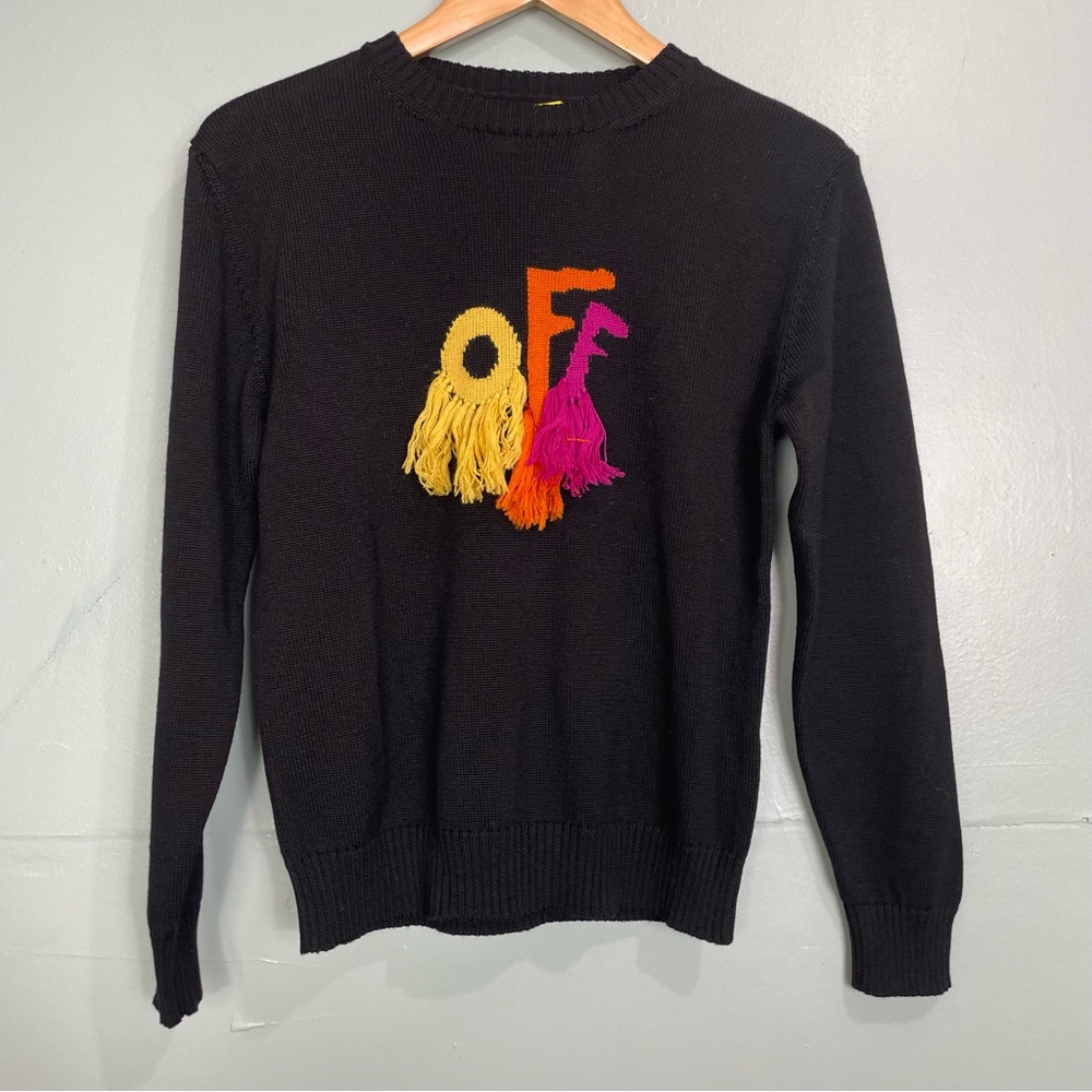 Off White Kids Pullover Knitted Sweatshirt Size 12 100% Wool Black Multicolor